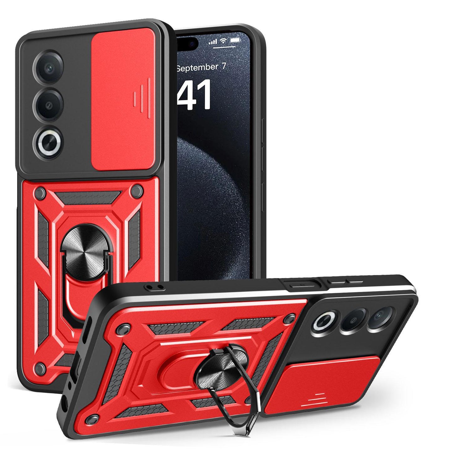 OPPO A80 5G Sliding Camera Cover Magnetic Ring Stand Shockproof TPU + PC Protective Phone Case