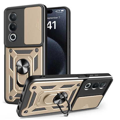OPPO A80 5G Sliding Camera Cover Magnetic Ring Stand Shockproof TPU + PC Protective Phone Case
