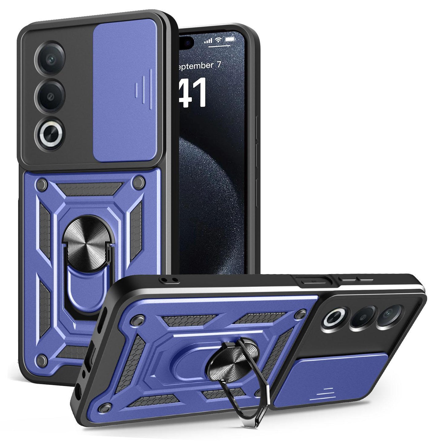 OPPO A3 Pro 5G Sliding Camera Cover Magnetic Ring Stand Shockproof TPU + PC Protective Phone Case