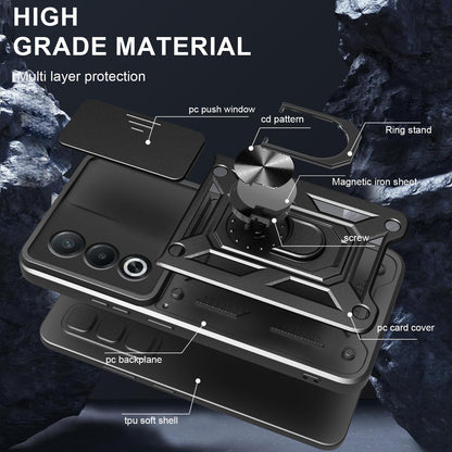 OPPO A3 Pro 5G Sliding Camera Cover Magnetic Ring Stand Shockproof TPU + PC Protective Phone Case