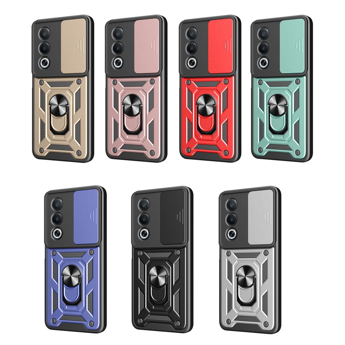 OPPO A80 5G Sliding Camera Cover Magnetic Ring Stand Shockproof TPU + PC Protective Phone Case
