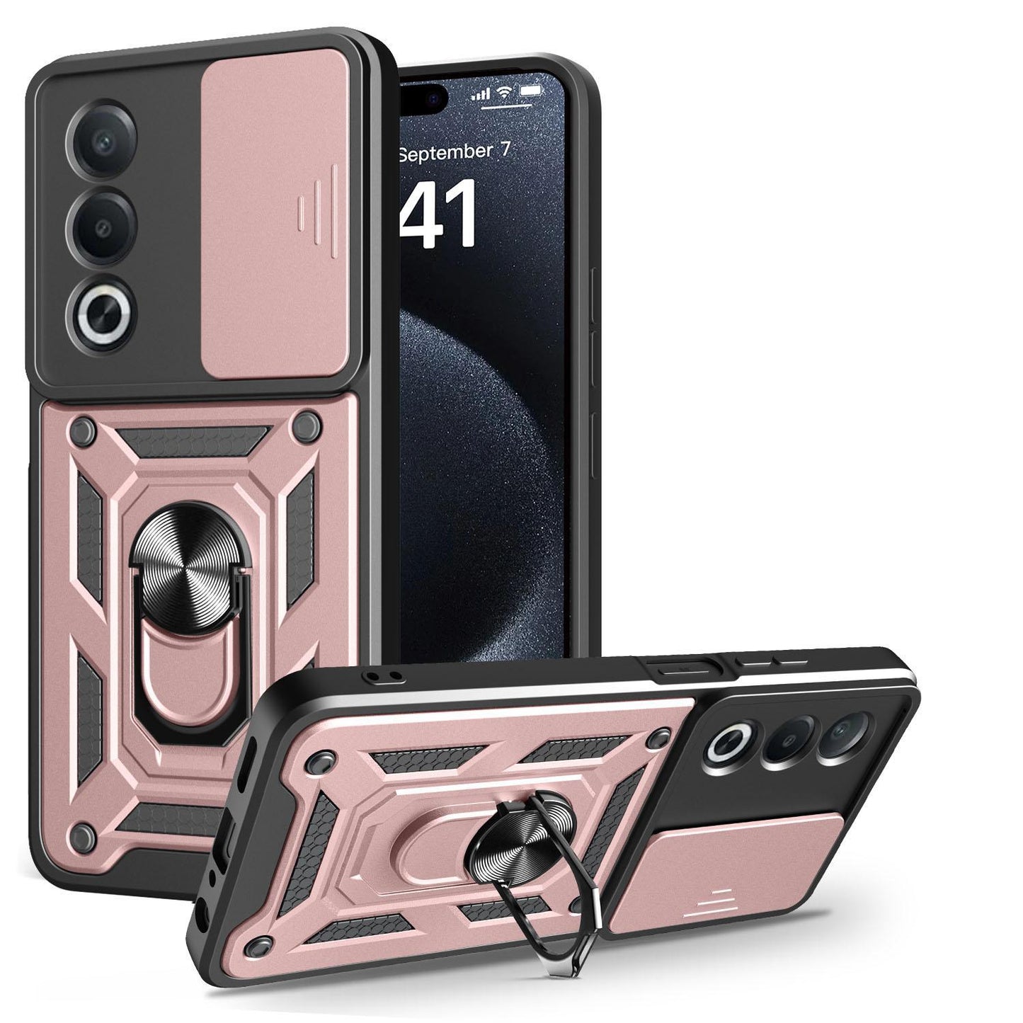OPPO A80 5G Sliding Camera Cover Magnetic Ring Stand Shockproof TPU + PC Protective Phone Case