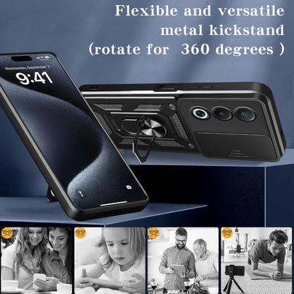 OPPO A3 Pro 5G Sliding Camera Cover Magnetic Ring Stand Shockproof TPU + PC Protective Phone Case