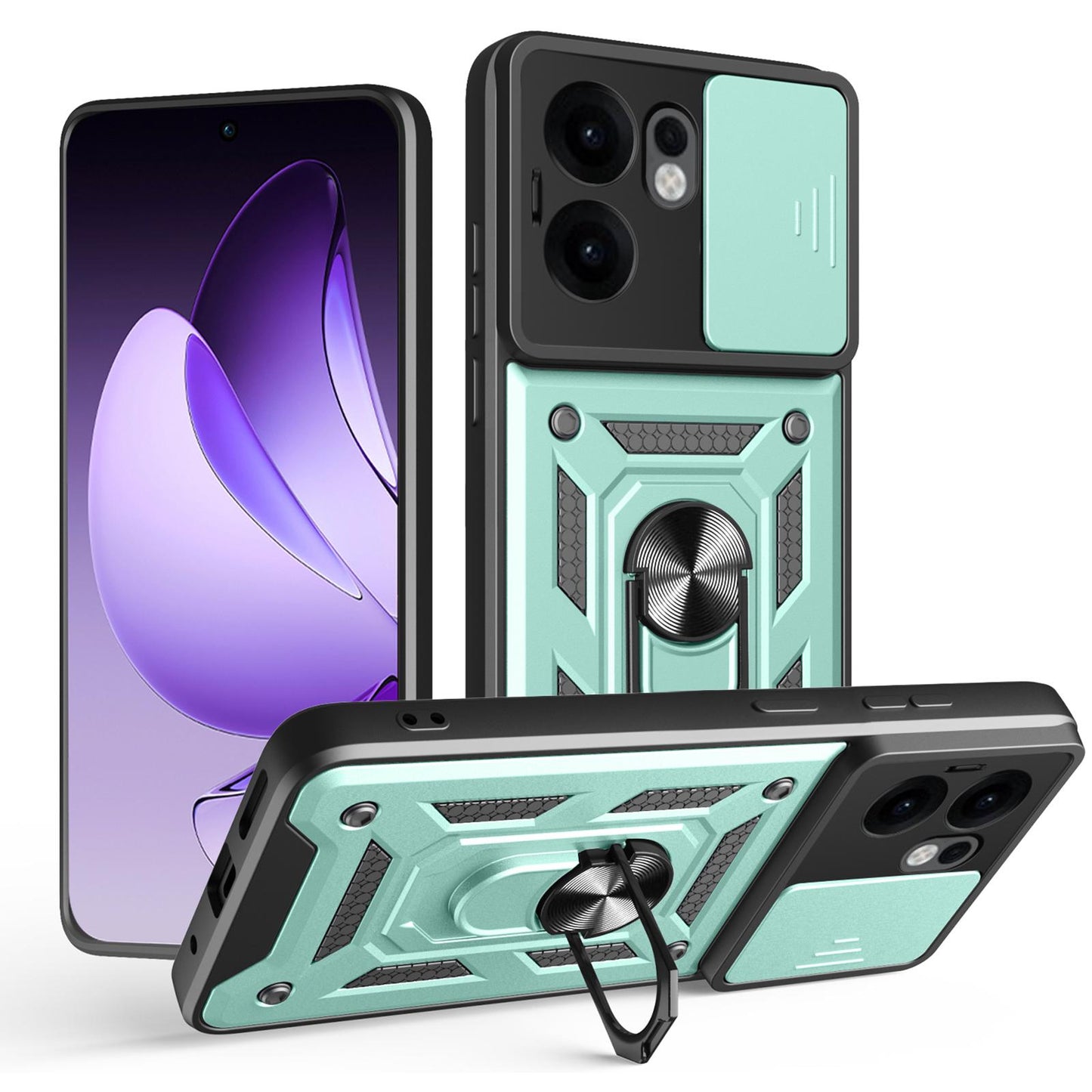 OPPO Reno13 F 4G Sliding Camera Cover Magnetic Ring Stand Shockproof TPU + PC Protective Phone Case