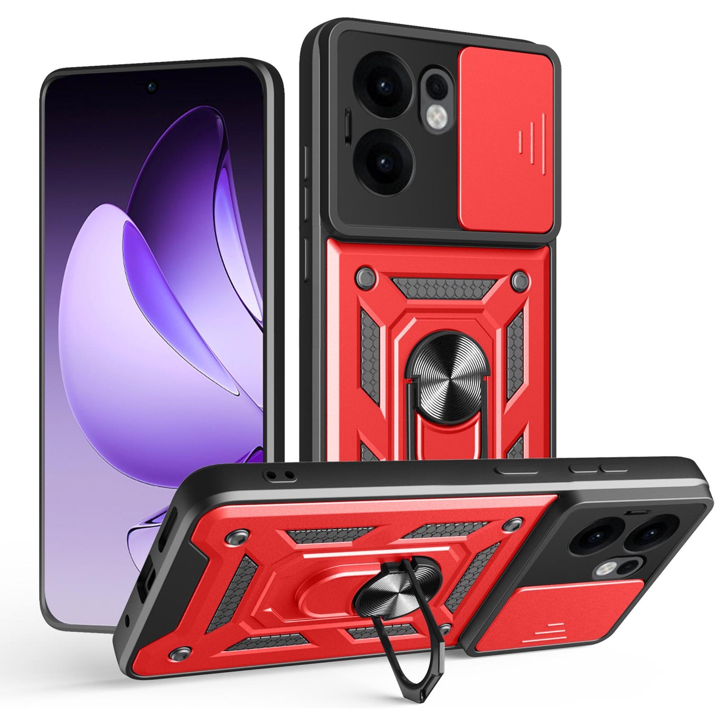 OPPO Reno13 F 4G Sliding Camera Cover Magnetic Ring Stand Shockproof TPU + PC Protective Phone Case