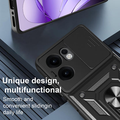 OPPO Reno13 F 4G Sliding Camera Cover Magnetic Ring Stand Shockproof TPU + PC Protective Phone Case