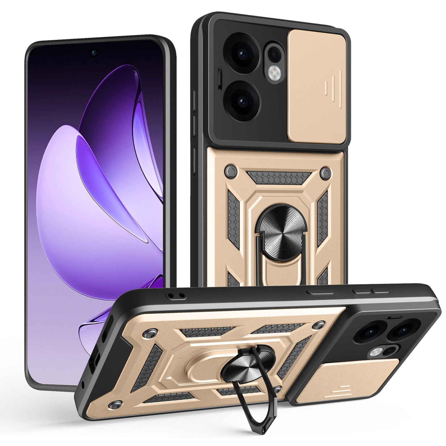 OPPO Reno13 F 5G Sliding Camera Cover Magnetic Ring Stand Shockproof TPU + PC Protective Phone Case
