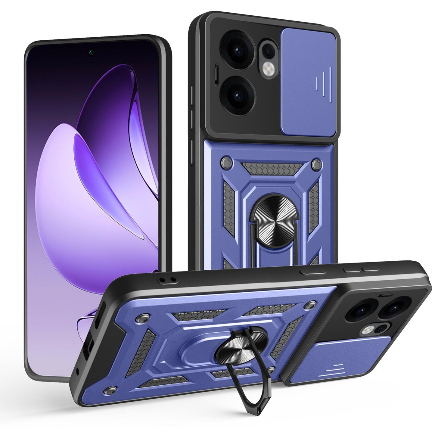 OPPO Reno13 F 5G Sliding Camera Cover Magnetic Ring Stand Shockproof TPU + PC Protective Phone Case