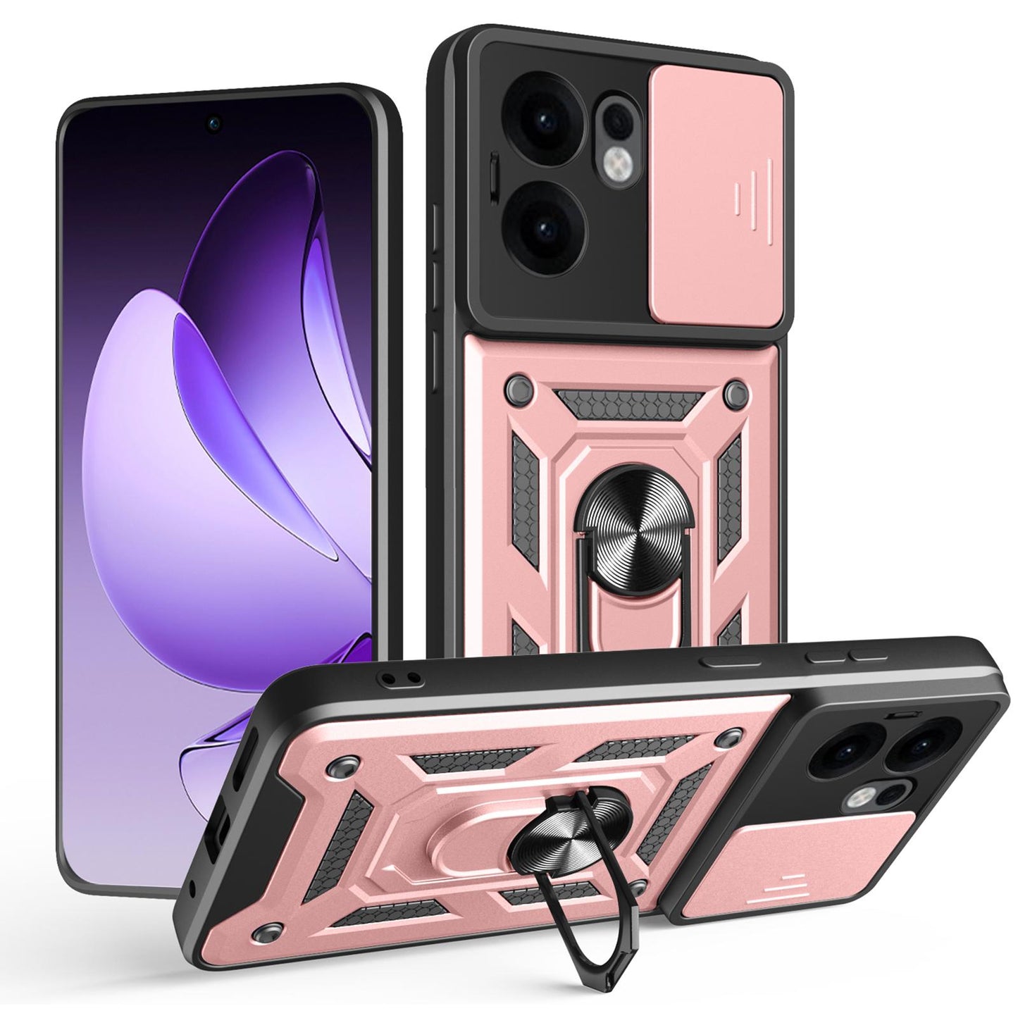 OPPO Reno13 F 4G Sliding Camera Cover Magnetic Ring Stand Shockproof TPU + PC Protective Phone Case