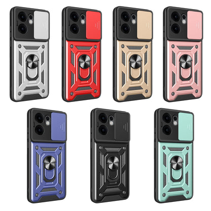 OPPO Reno13 F 4G Sliding Camera Cover Magnetic Ring Stand Shockproof TPU + PC Protective Phone Case