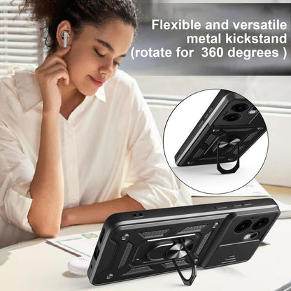 OPPO Reno13 F 4G Sliding Camera Cover Magnetic Ring Stand Shockproof TPU + PC Protective Phone Case
