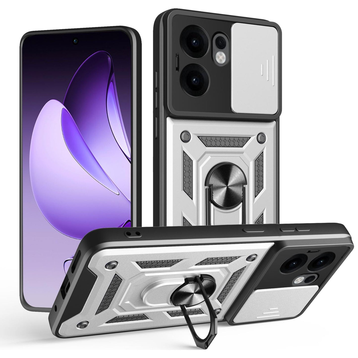 OPPO Reno13 F 4G Sliding Camera Cover Magnetic Ring Stand Shockproof TPU + PC Protective Phone Case