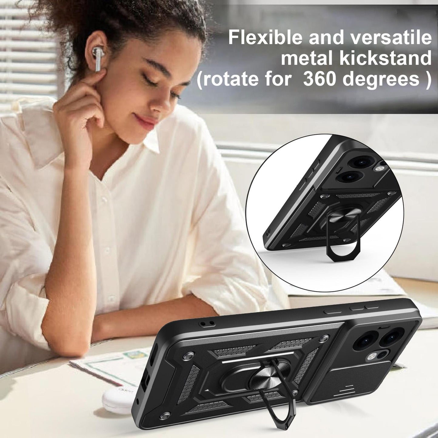 OPPO Reno13 F 5G Sliding Camera Cover Magnetic Ring Stand Shockproof TPU + PC Protective Phone Case