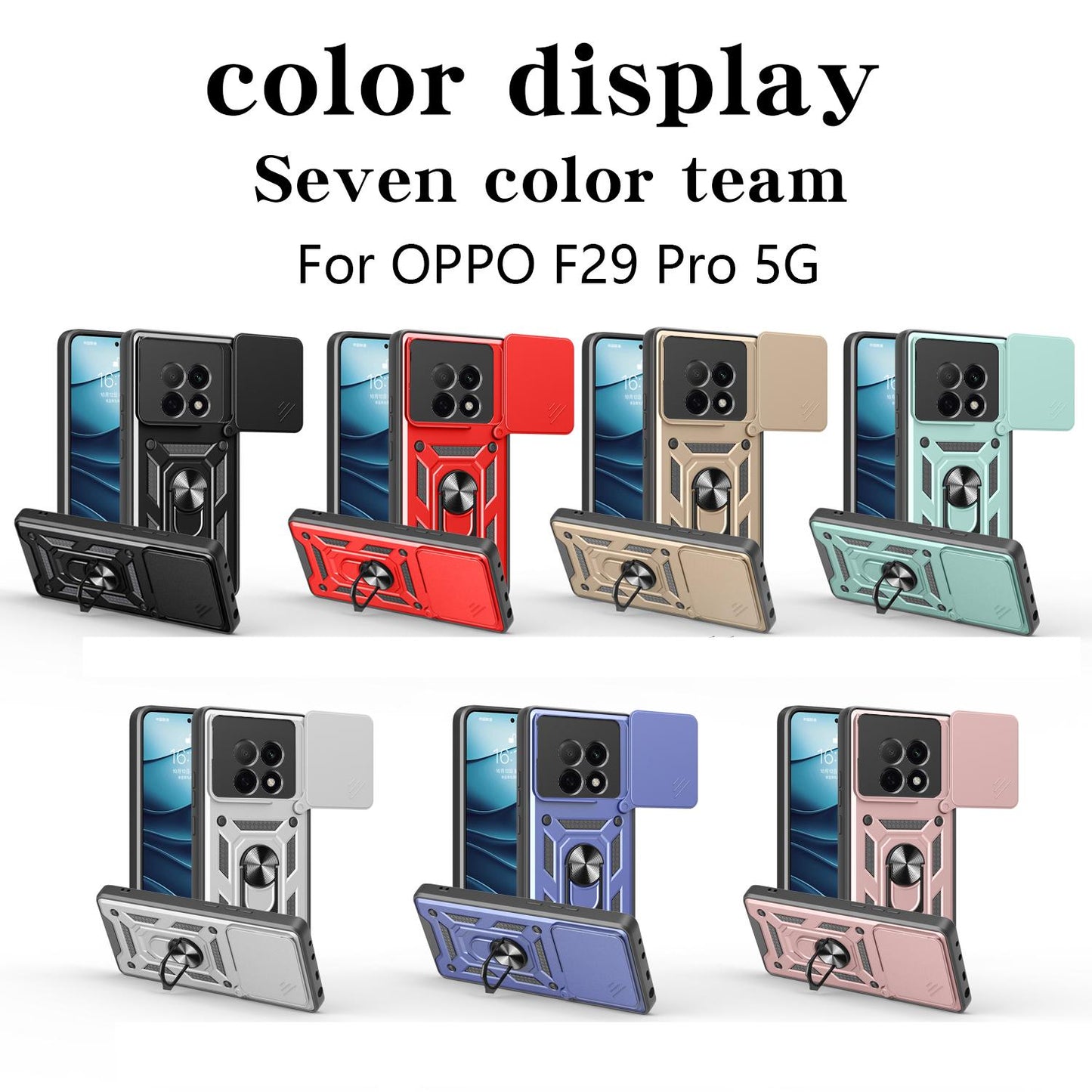 OPPO F29 Pro 5G Sliding Camera Cover Magnetic Ring Stand Shockproof TPU + PC Protective Phone Case