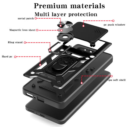 OPPO F29 Pro 5G Sliding Camera Cover Magnetic Ring Stand Shockproof TPU + PC Protective Phone Case
