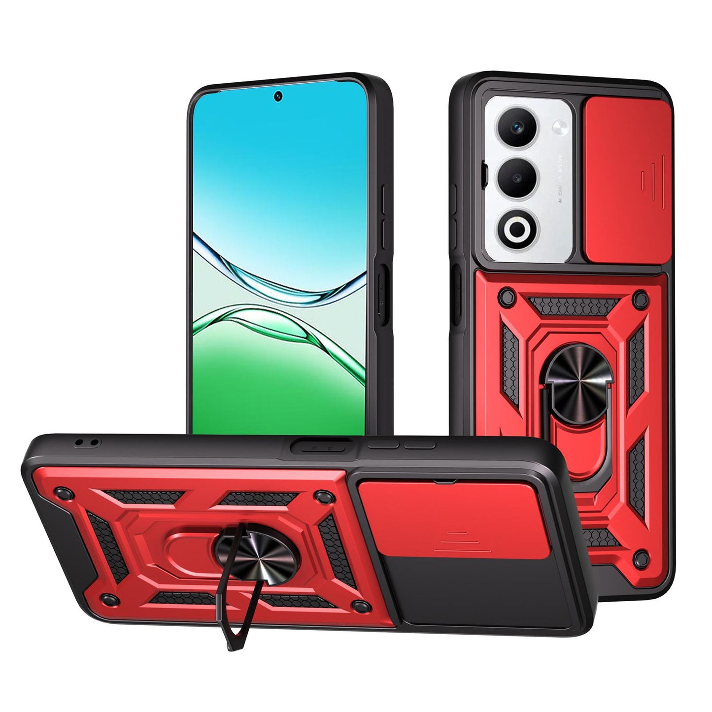 OPPO A5 5G Sliding Camera Cover Magnetic Ring Stand Shockproof TPU + PC Protective Phone Case
