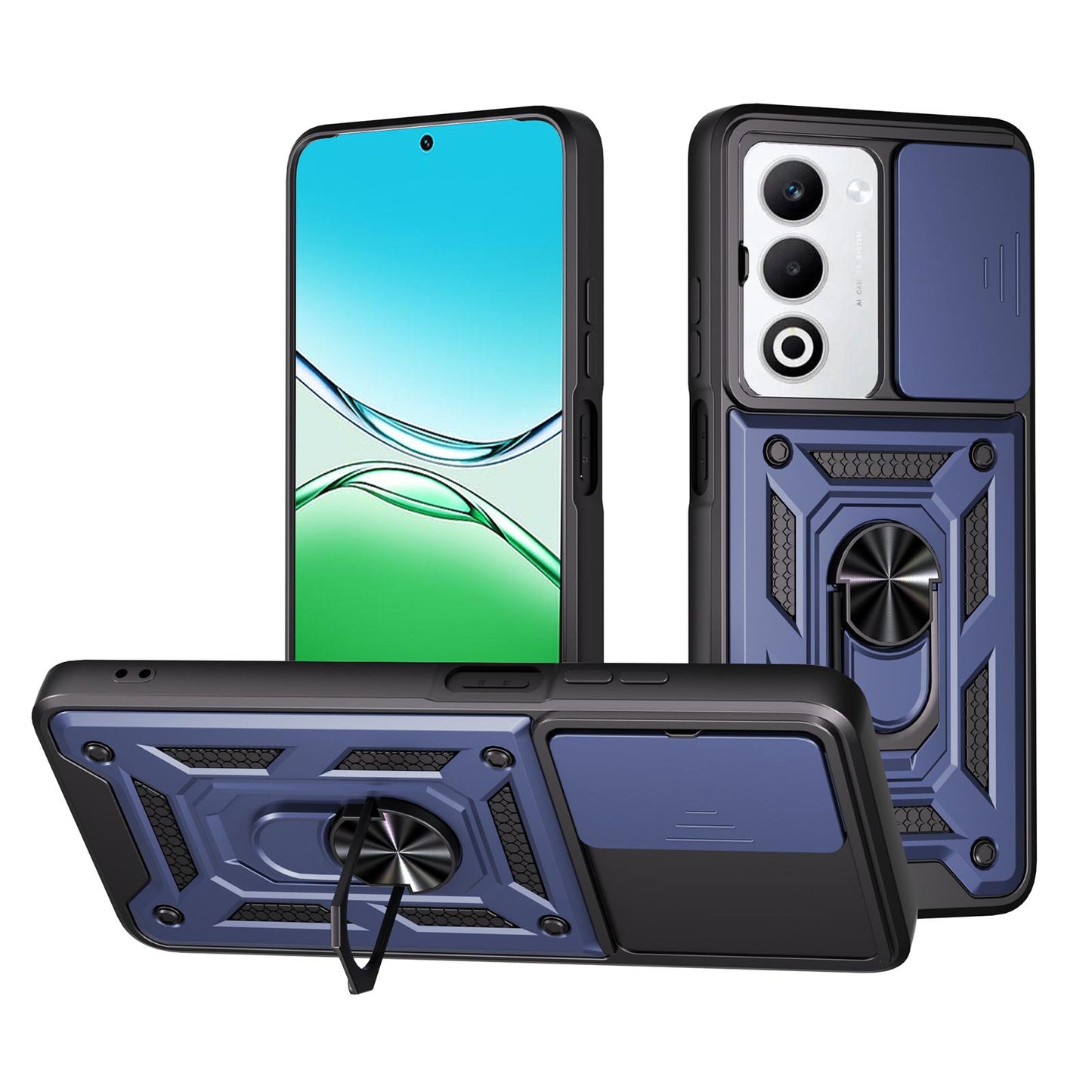 OPPO A5 5G Sliding Camera Cover Magnetic Ring Stand Shockproof TPU + PC Protective Phone Case