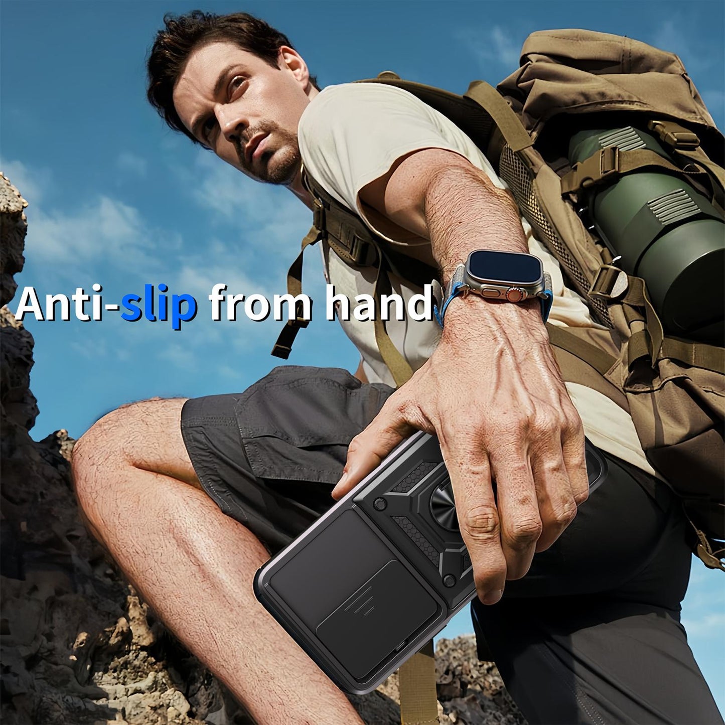 OPPO A5 5G Sliding Camera Cover Magnetic Ring Stand Shockproof TPU + PC Protective Phone Case