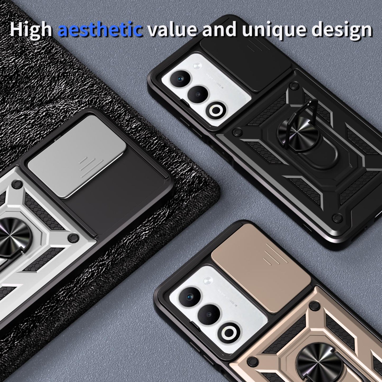 OPPO A5 5G Sliding Camera Cover Magnetic Ring Stand Shockproof TPU + PC Protective Phone Case