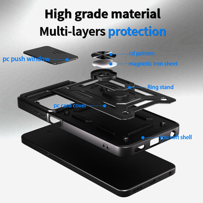 OPPO A5 5G Sliding Camera Cover Magnetic Ring Stand Shockproof TPU + PC Protective Phone Case