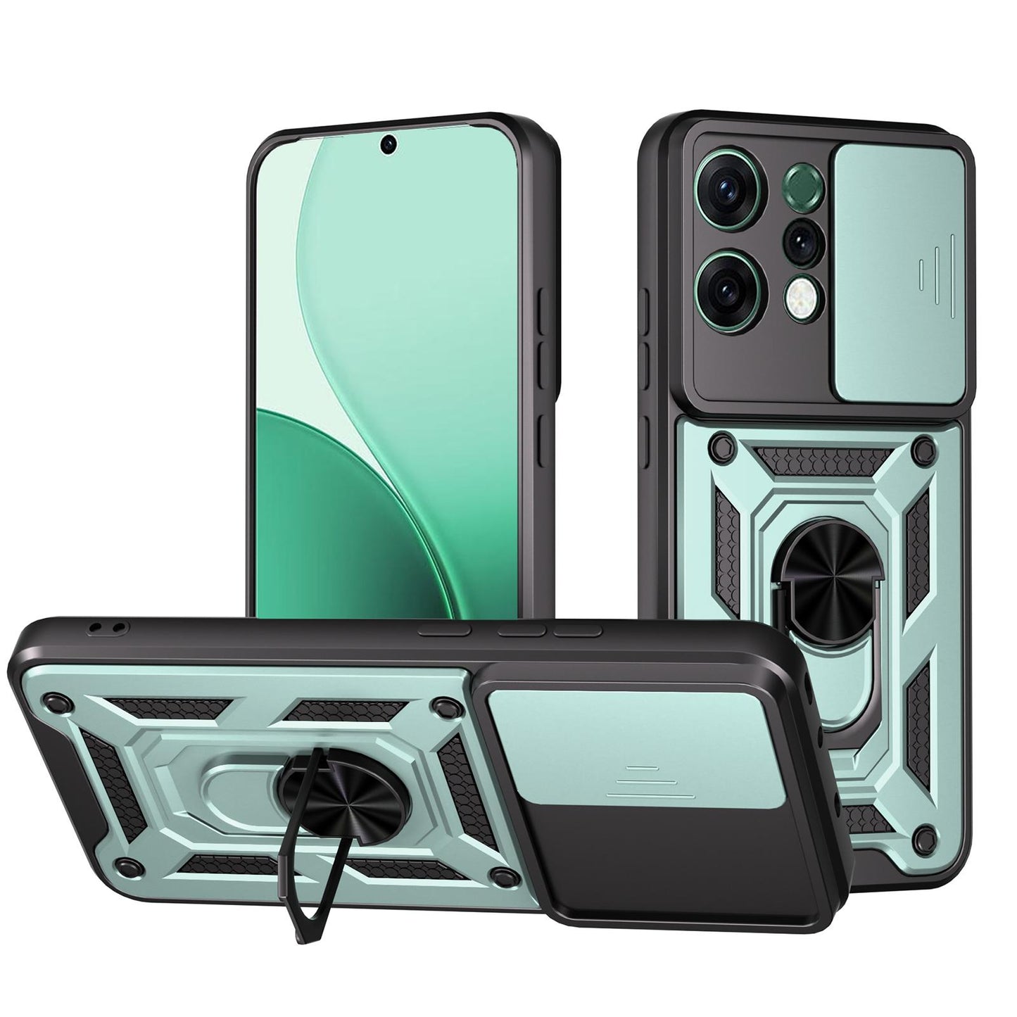 OPPO Reno14 5G Sliding Camera Cover Magnetic Ring Stand Shockproof TPU + PC Protective Phone Case