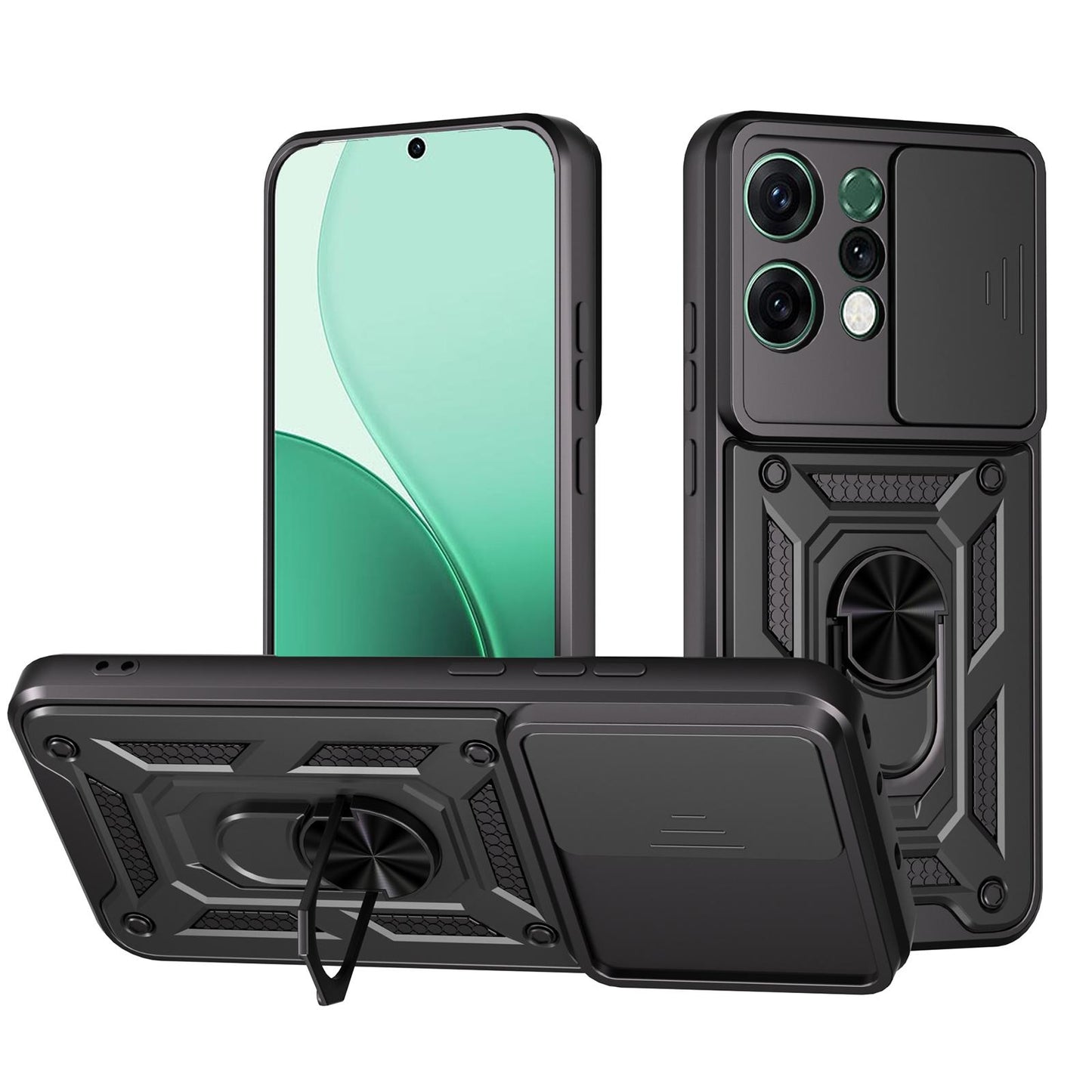 OPPO Reno14 5G Sliding Camera Cover Magnetic Ring Stand Shockproof TPU + PC Protective Phone Case