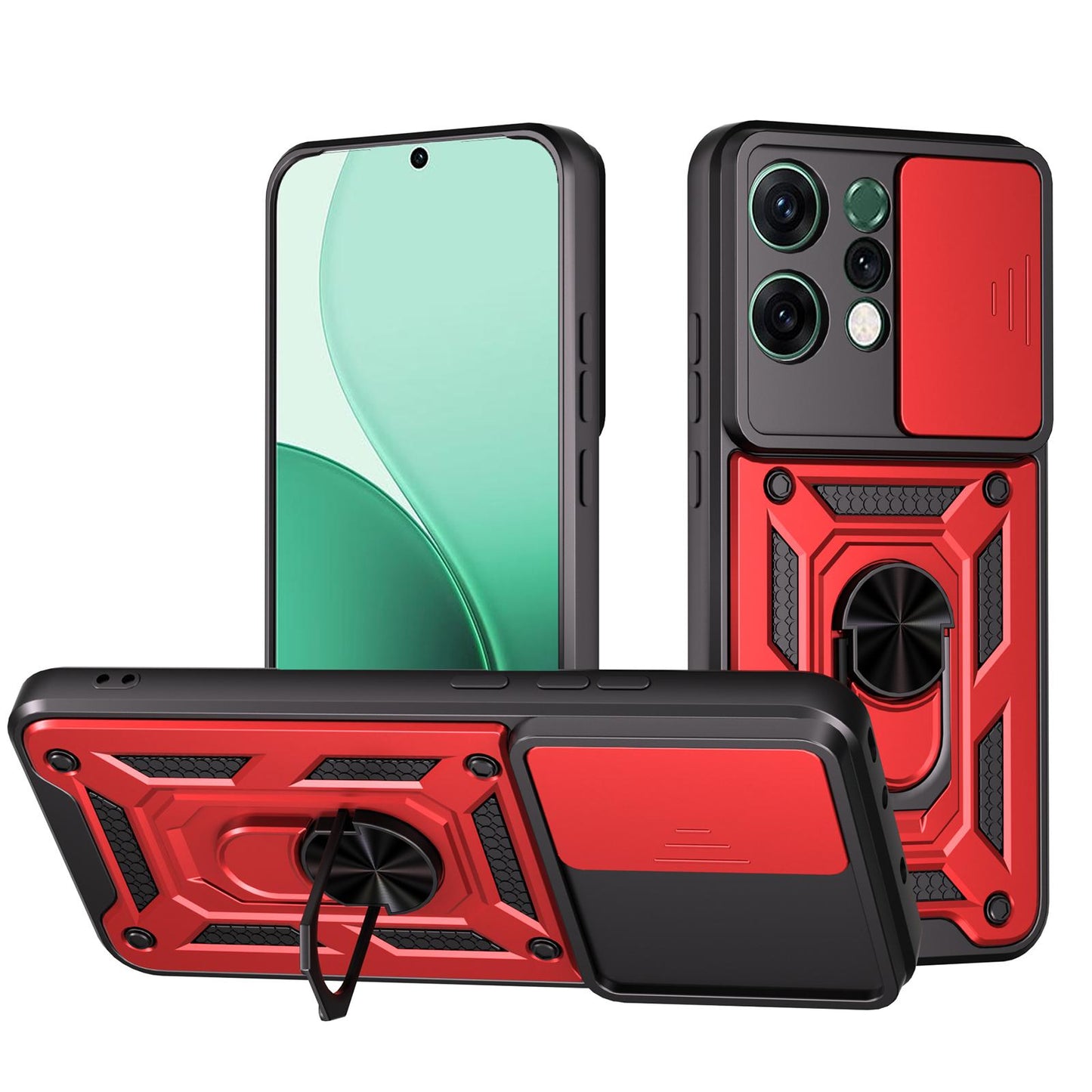 OPPO Reno14 5G Sliding Camera Cover Magnetic Ring Stand Shockproof TPU + PC Protective Phone Case