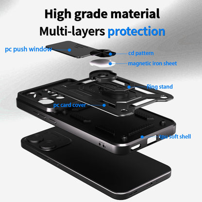 OPPO Reno14 5G Sliding Camera Cover Magnetic Ring Stand Shockproof TPU + PC Protective Phone Case
