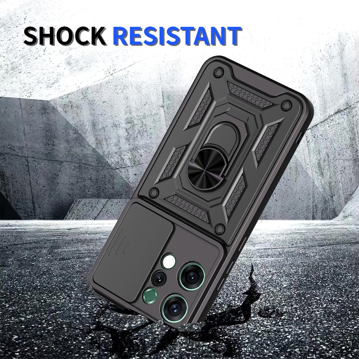 OPPO Reno14 5G Sliding Camera Cover Magnetic Ring Stand Shockproof TPU + PC Protective Phone Case