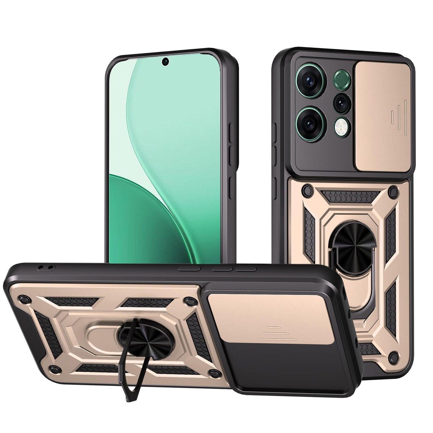 OPPO Reno14 5G Sliding Camera Cover Magnetic Ring Stand Shockproof TPU + PC Protective Phone Case