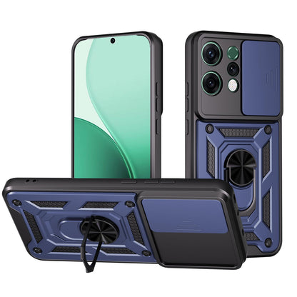 OPPO Reno14 5G Sliding Camera Cover Magnetic Ring Stand Shockproof TPU + PC Protective Phone Case