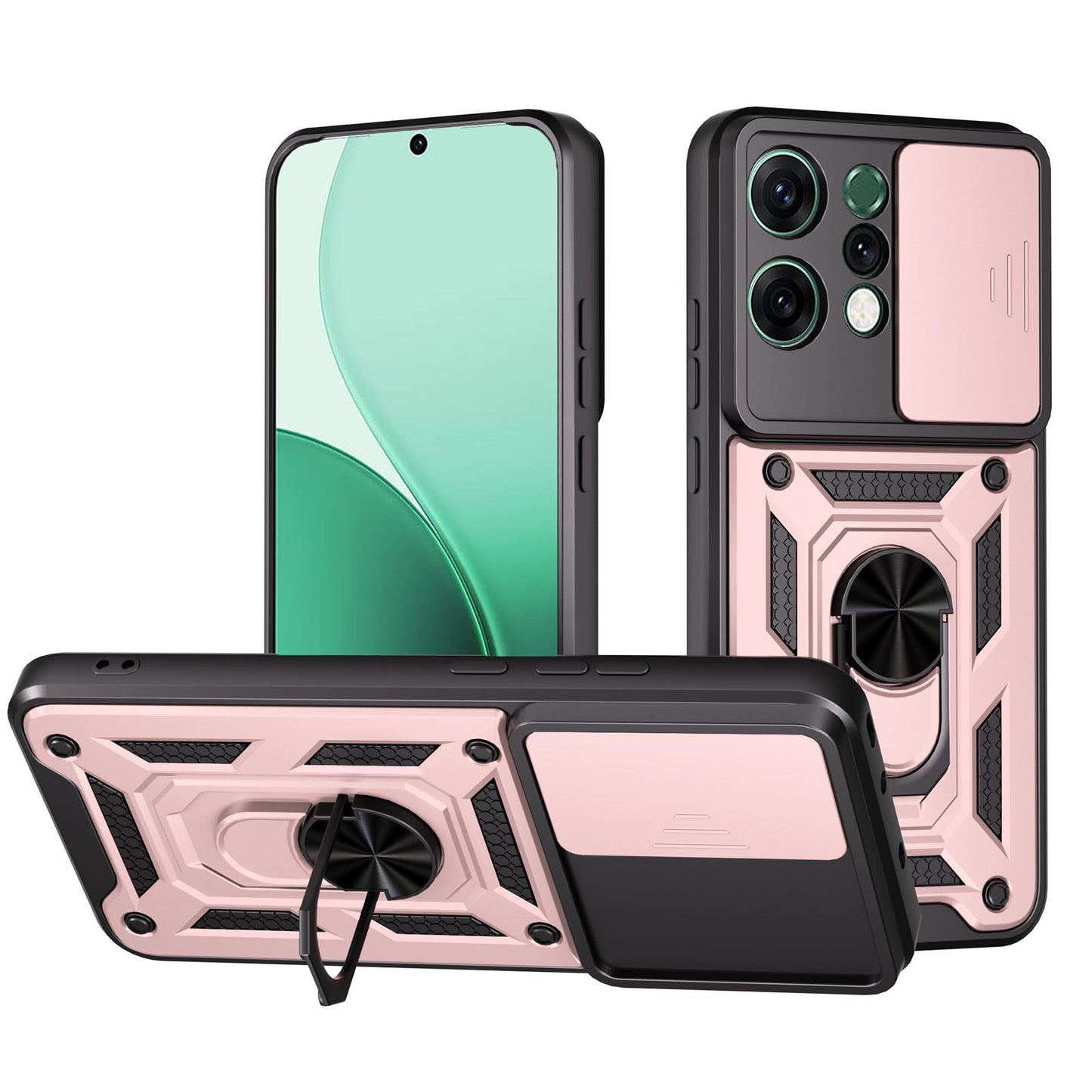 OPPO Reno14 5G Sliding Camera Cover Magnetic Ring Stand Shockproof TPU + PC Protective Phone Case