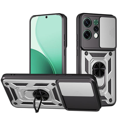 OPPO Reno14 5G Sliding Camera Cover Magnetic Ring Stand Shockproof TPU + PC Protective Phone Case