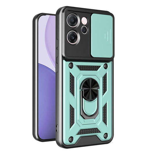 OPPO Reno14 F 5G Sliding Camera Cover Magnetic Ring Stand Shockproof TPU + PC Protective Phone Case