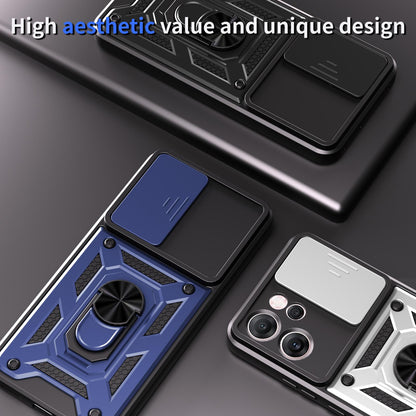 OPPO Reno14 F 5G Sliding Camera Cover Magnetic Ring Stand Shockproof TPU + PC Protective Phone Case