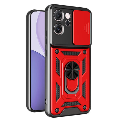 OPPO Reno14 F 5G Sliding Camera Cover Magnetic Ring Stand Shockproof TPU + PC Protective Phone Case