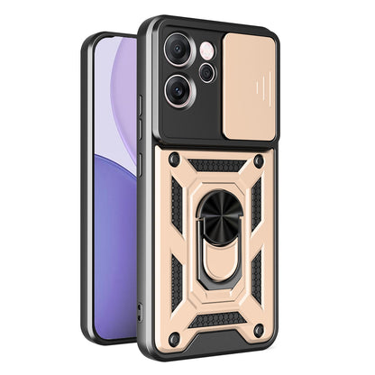 OPPO Reno14 F 5G Sliding Camera Cover Magnetic Ring Stand Shockproof TPU + PC Protective Phone Case
