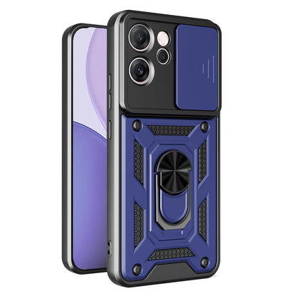 OPPO Reno14 F 5G Sliding Camera Cover Magnetic Ring Stand Shockproof TPU + PC Protective Phone Case