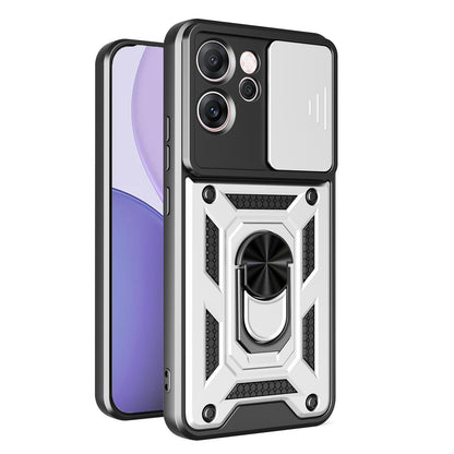 OPPO Reno14 F 5G Sliding Camera Cover Magnetic Ring Stand Shockproof TPU + PC Protective Phone Case