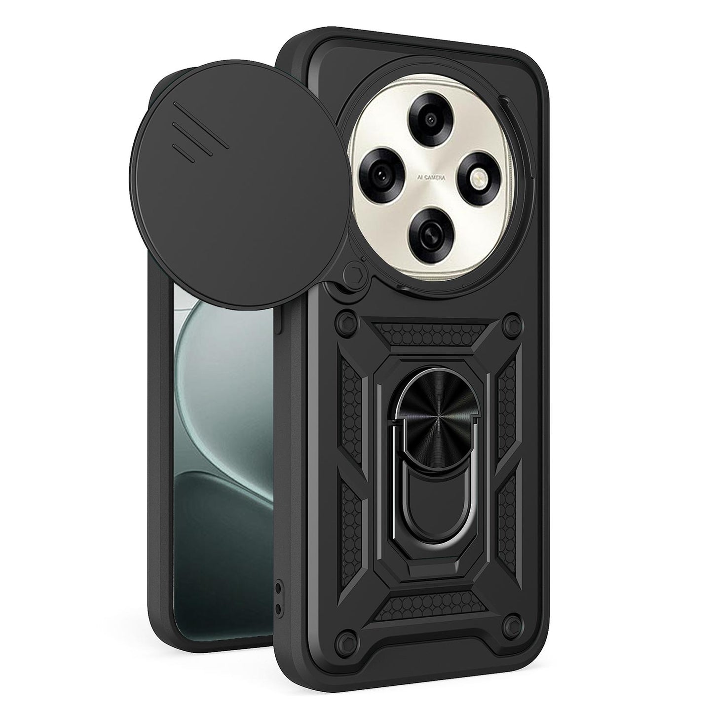 OPPO F31 Pro 5G Sliding Camera Cover Magnetic Ring Stand Shockproof TPU + PC Protective Phone Case