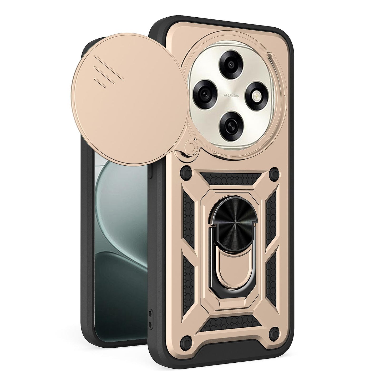 OPPO F31 Pro 5G Sliding Camera Cover Magnetic Ring Stand Shockproof TPU + PC Protective Phone Case