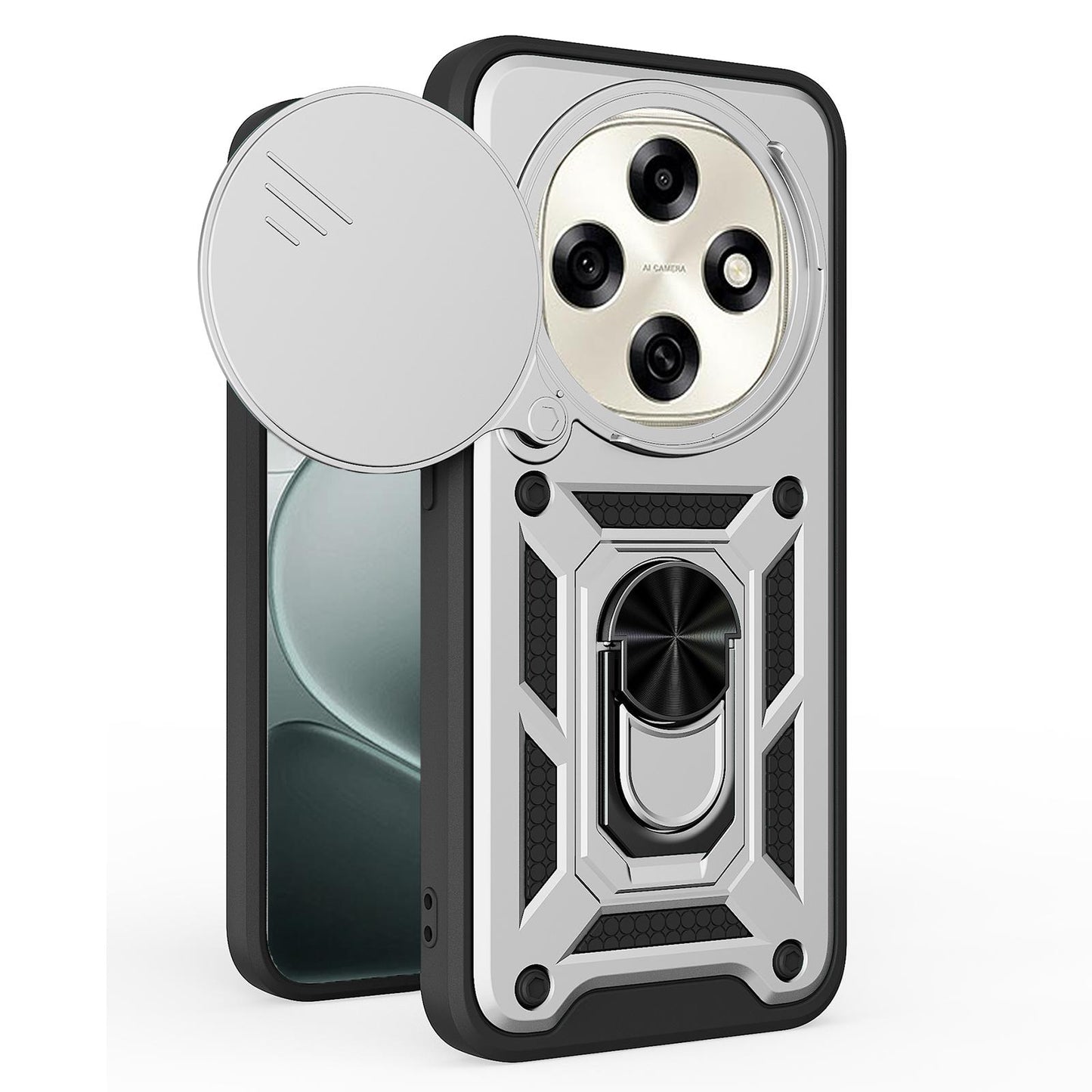 OPPO F31 Pro 5G Sliding Camera Cover Magnetic Ring Stand Shockproof TPU + PC Protective Phone Case