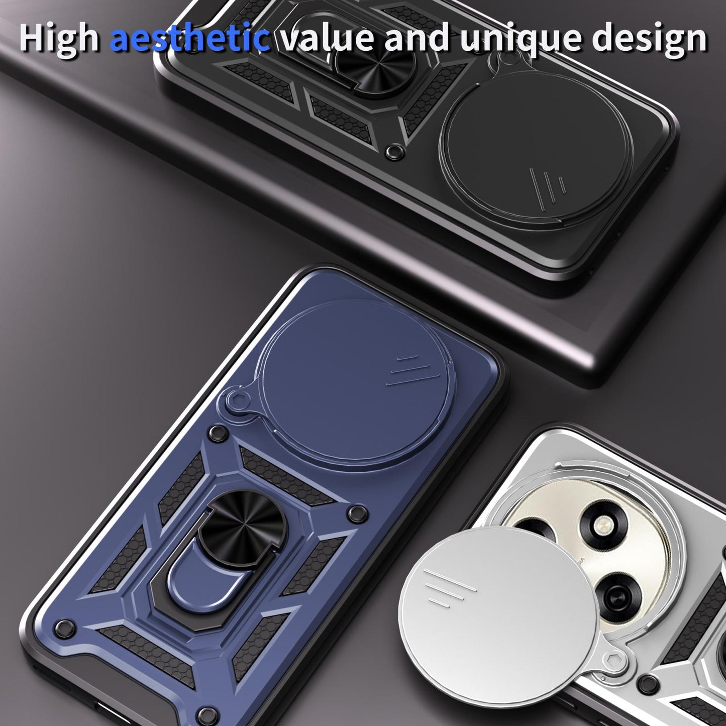 OPPO F31 Pro 5G Sliding Camera Cover Magnetic Ring Stand Shockproof TPU + PC Protective Phone Case