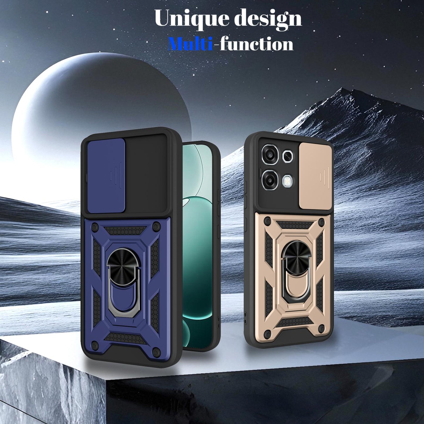 OPPO A6 Pro 4G Sliding Camera Cover Magnetic Ring Stand Shockproof TPU + PC Protective Phone Case