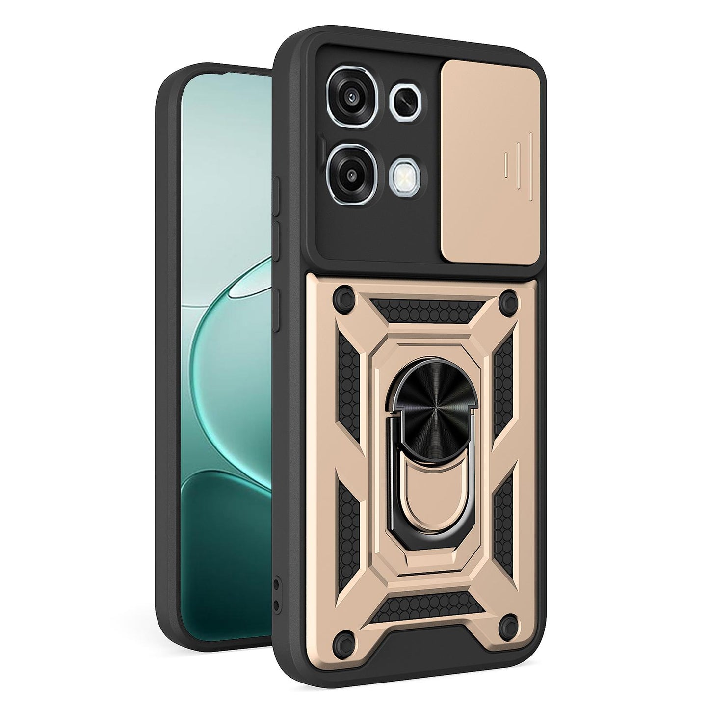 OPPO A6 Pro 5G Sliding Camera Cover Magnetic Ring Stand Shockproof TPU + PC Protective Phone Case