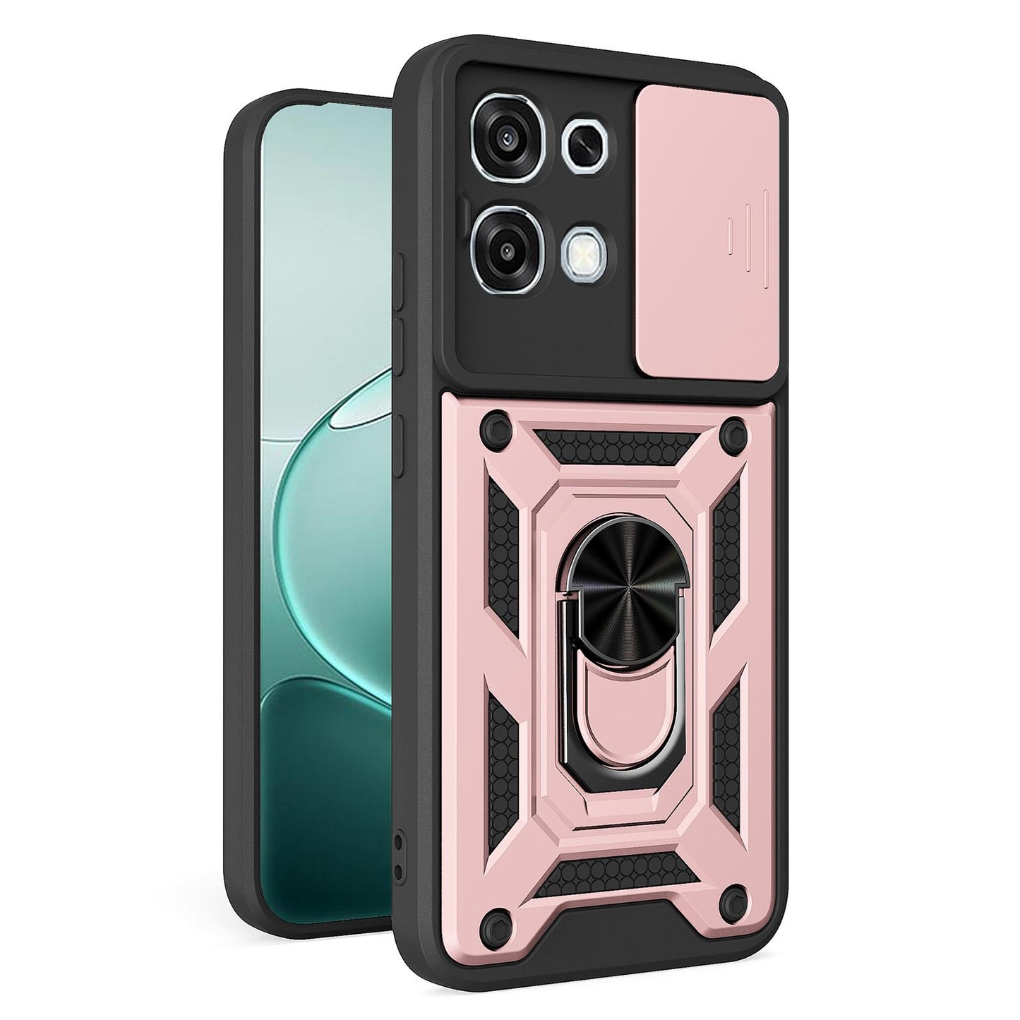 OPPO F31 5G Sliding Camera Cover Magnetic Ring Stand Shockproof TPU + PC Protective Phone Case