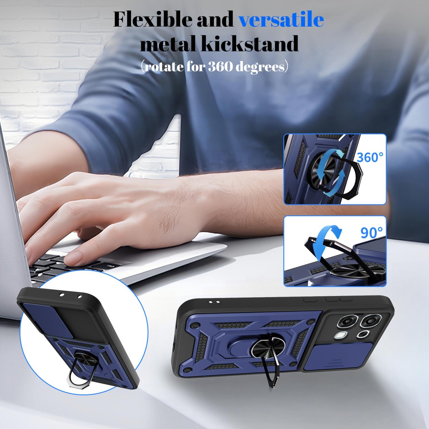 OPPO A6 Pro 5G Sliding Camera Cover Magnetic Ring Stand Shockproof TPU + PC Protective Phone Case