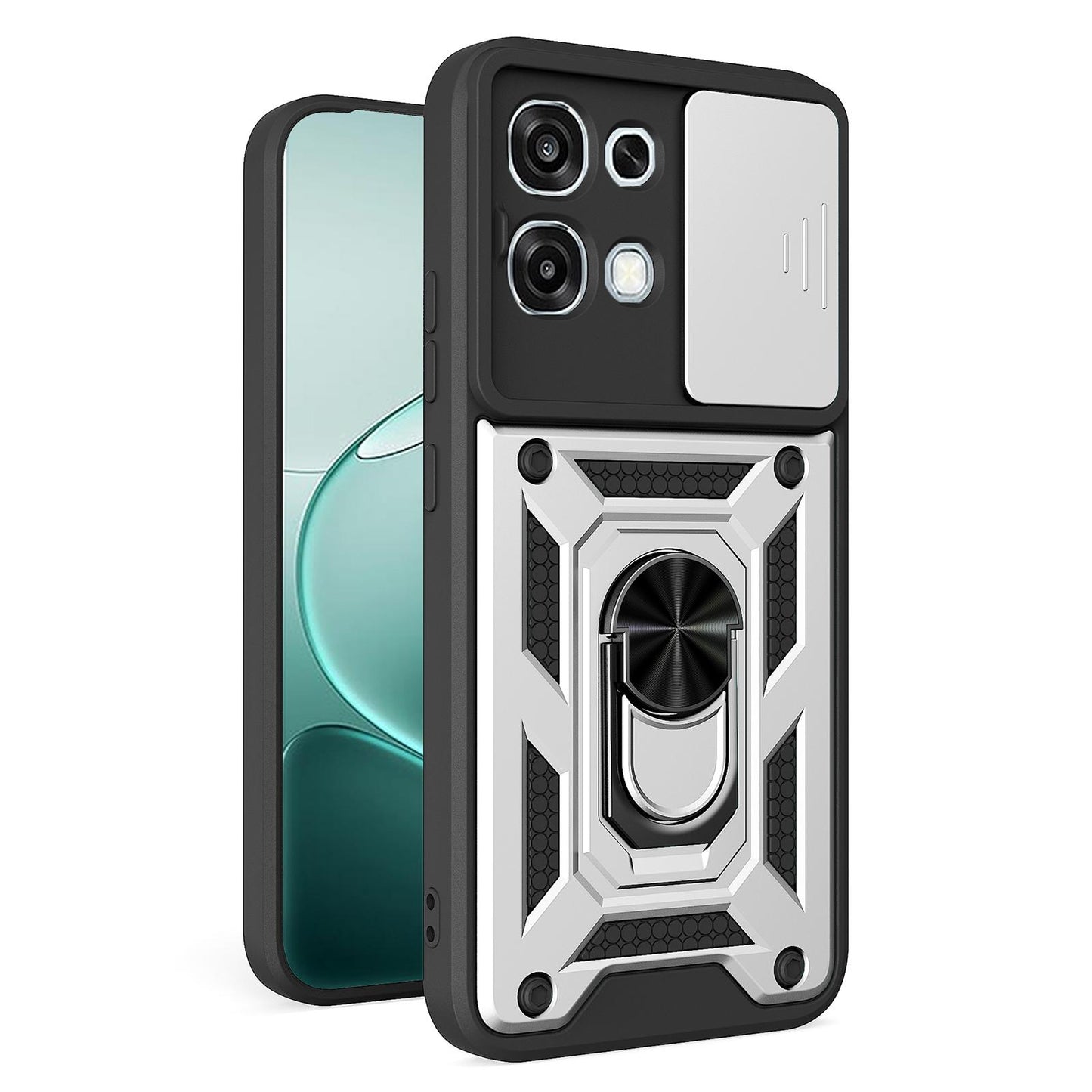 OPPO A6 Pro 4G Sliding Camera Cover Magnetic Ring Stand Shockproof TPU + PC Protective Phone Case