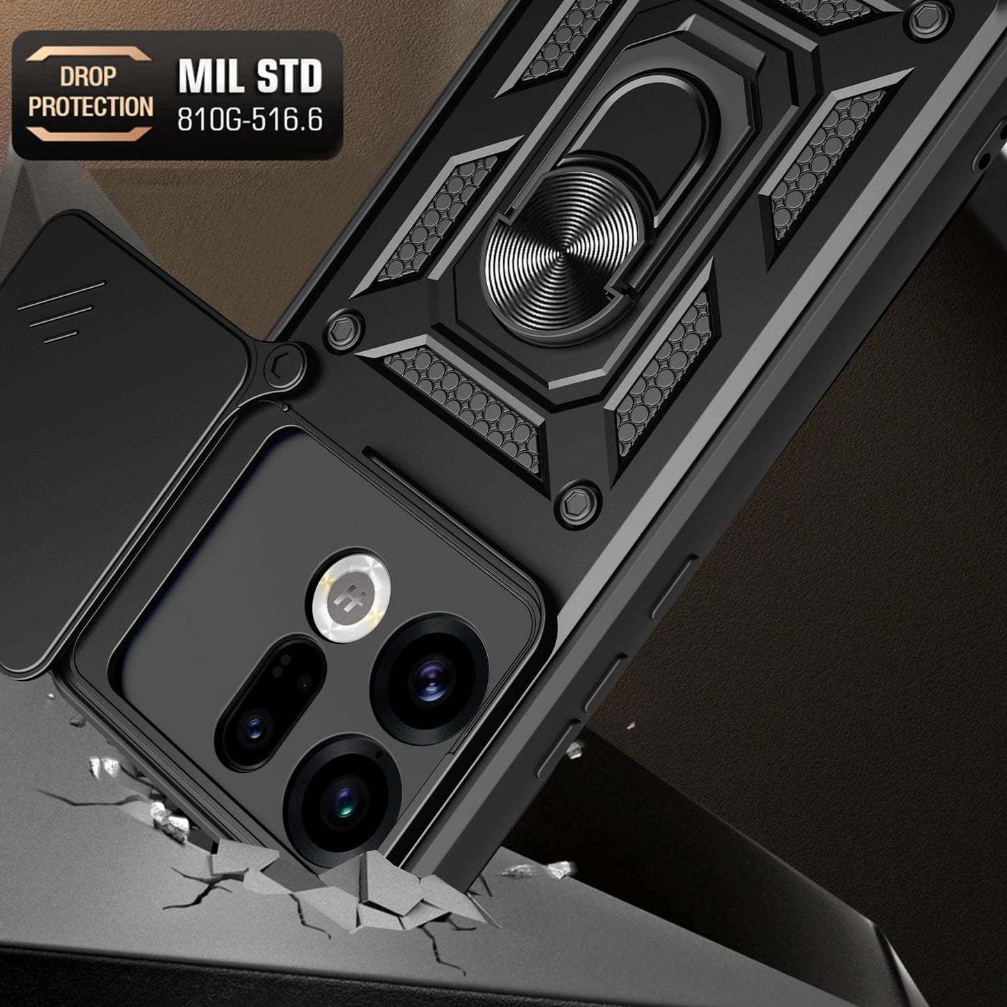OPPO Find X9 Sliding Camera Cover Magnetic Ring Stand Shockproof TPU + PC Protective Phone Case