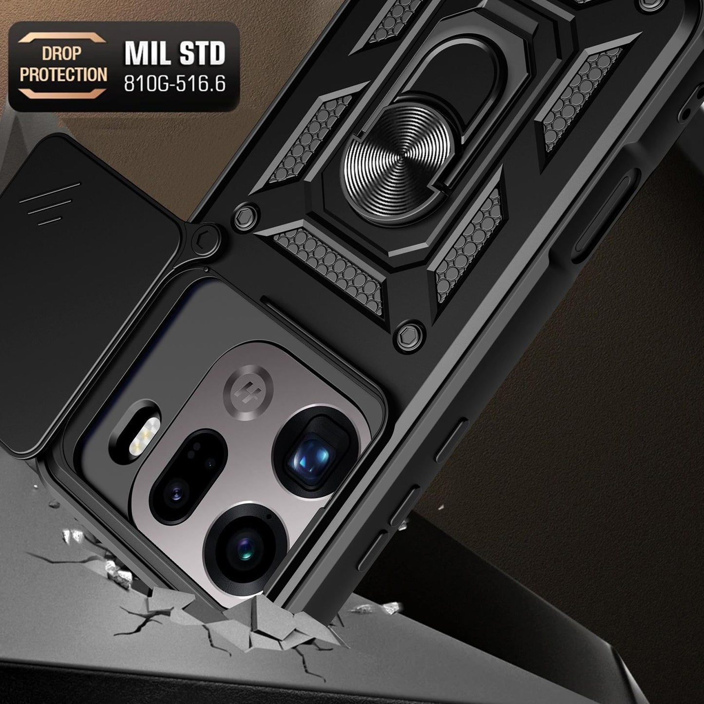 OPPO Find X9 Pro Sliding Camera Cover Magnetic Ring Stand Shockproof TPU + PC Protective Phone Case